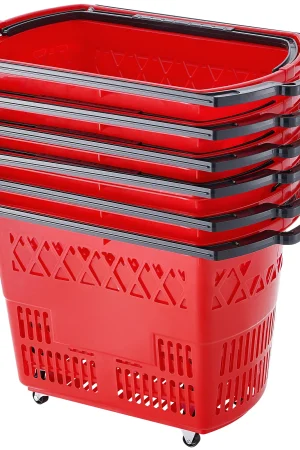 SucceBuy 6PCS Shopping Baskets 39L Rolling Shopping Carts with Handles & Wheels Portable for Supermarkets Retail Stores Grocery