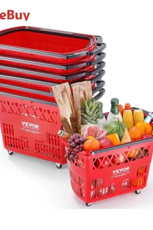 SucceBuy 6PCS Shopping Baskets 39L Rolling Shopping Carts with Handles & Wheels Portable for Supermarkets Retail Stores Grocery