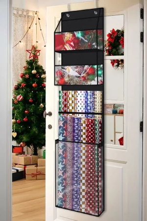 Christmas Gift Wrapping Paper Organizer, Holiday Decorations Storage Bag, Wall-mounted Various Festivals Storage Xmas Clearan