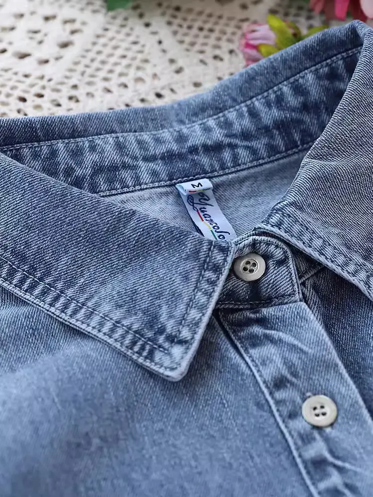 NYFS 2025 Spring New Women Shirt Long Sleeve Denim Tops Loose Plus Size Single-Breasted Blusas Camisa Mujer - Image 3