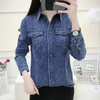 New 2025 Autumn Winter Denim Shirt Women Super High Quality Single Buttons Pockets Long Sleeve Top Femme Korean Shirts Blouses
