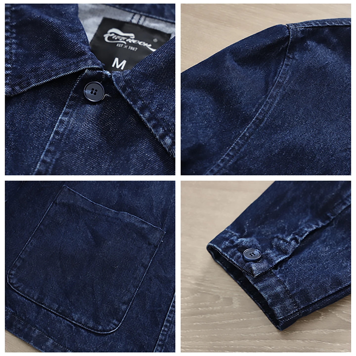 100% cotton denim shirt autumn men's loose casual long-sleeved coat lapel multi-pocket top - Image 6