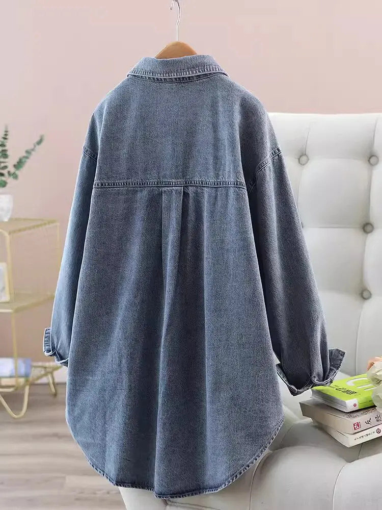 NYFS 2025 Spring New Women Shirt Long Sleeve Denim Tops Loose Plus Size Single-Breasted Blusas Camisa Mujer - Image 2