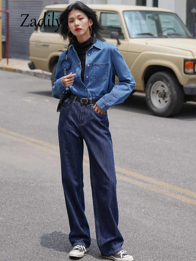 Women's Slim Fit Denim Shirt Long Sleeve Button Down Classic Collar Layering Top Korean Style Streetwear Casual 2025 - Image 6