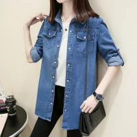 2024 Spring Autumn Denim Shirt Women Fashion Jeans Shirt Cotton Long Sleeve Korean Slim Blouses Jeans Ladies Lapel Collar