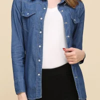 Spring 2026 New Denim Shirts And Blouse For Women Korean Style Long Sleeve Top Blue Or Sky Blue Color Jeans Elegant Blouses