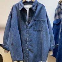 Spring Autumn Blue Denim Shirts Women Loose Versatile Turn-down Collar Single Breasted Thin Jackets Female Casual Blouse
