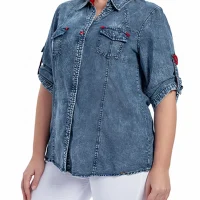 Women Plus Size Woven Spring And Autumn Denim Fashion Shirt